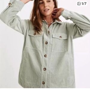 Madewell Women's Corduroy Yorkway Button Up Shacket Top Size XS Sage Green NWT